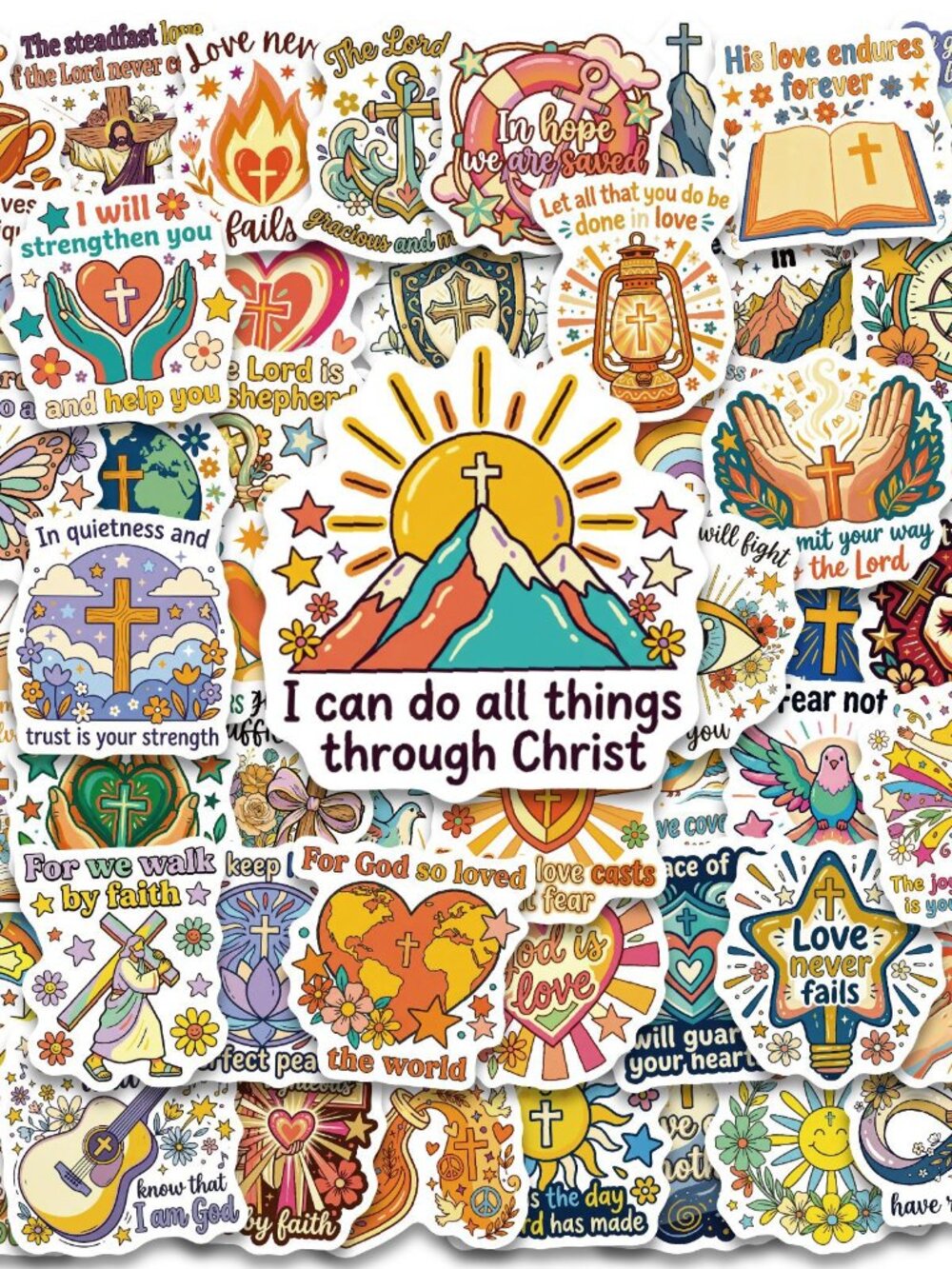 56PCS Christian Jesus Faith Stickers Waterproof PVC Bible Quote Vinyl Decals